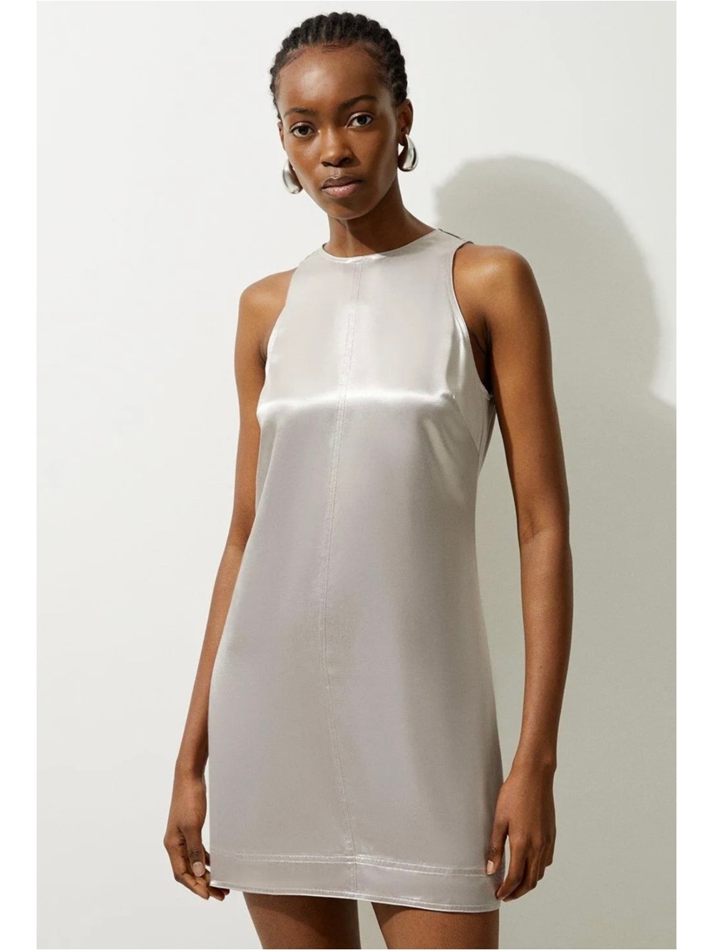 Karen Millen Silver Viscose Satin Woven Sleeveless Mini Slip Dress Size 8